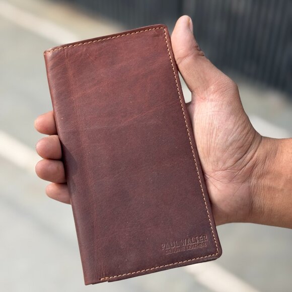 Vintage Hunter Leather Slim Bifold Checkbook Cover with RFID Blocking - Picture 2 of 8